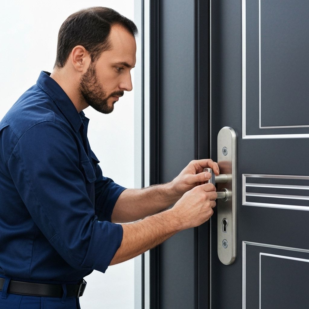 Cerrajero profesional realizando reparaciones urgentes de seguridad